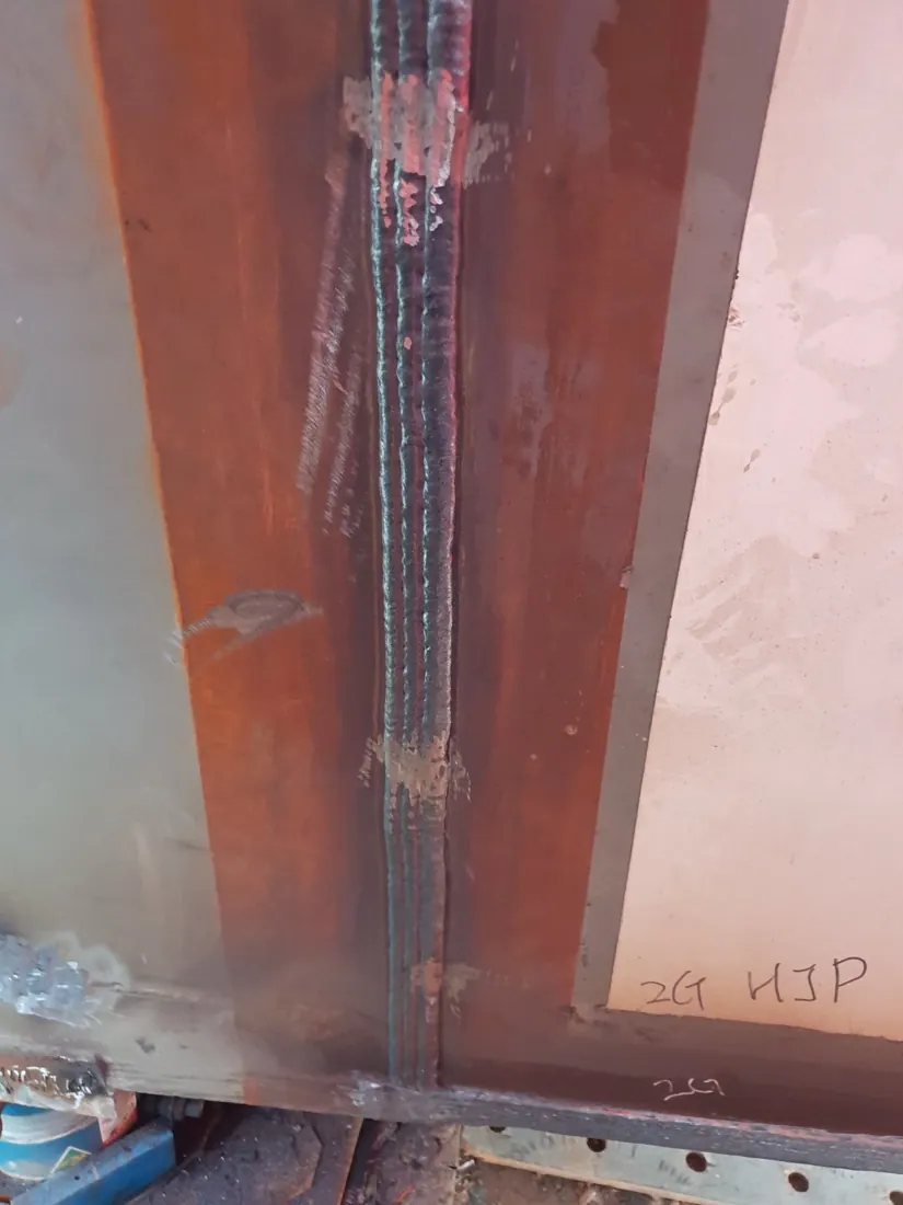 Vertical weld on primed structural steel